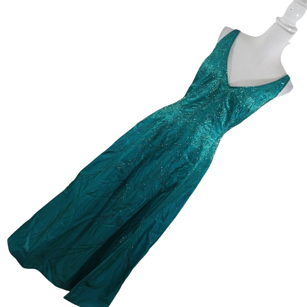 LEGENDS! TURQUOISE BLUE/GREEN IRIDESCENT MAGNIFICENTLY BEADED GOWN, DRESS! SZ 16 - Picture 11 of 11